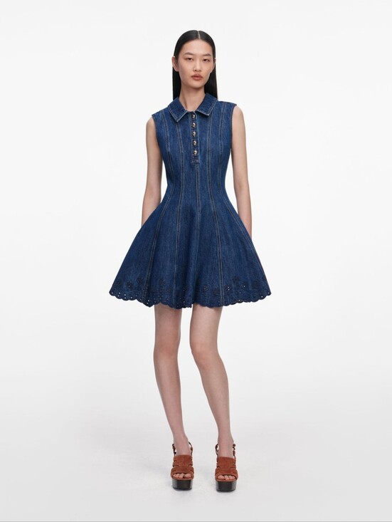 Self-Portrait Dresses & Skirts - Self Portrait Denim Broderie Mini Dress
